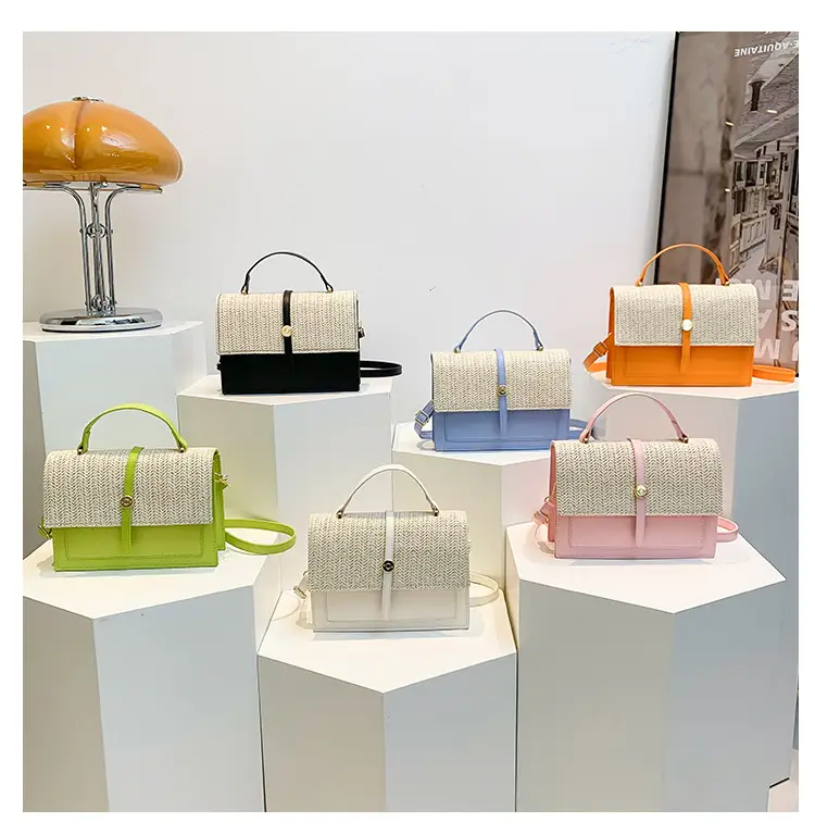 Women's White Contrast Straw Shoulder Bag Mori Niche Design — feature 9