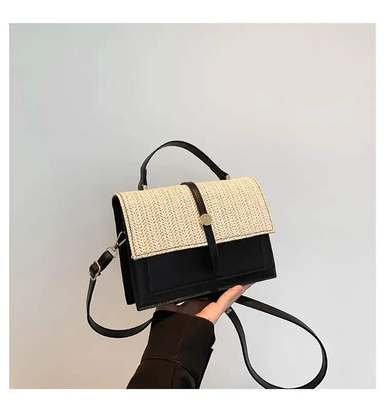 Women's White Contrast Straw Shoulder Bag Mori Niche Design - Image 2