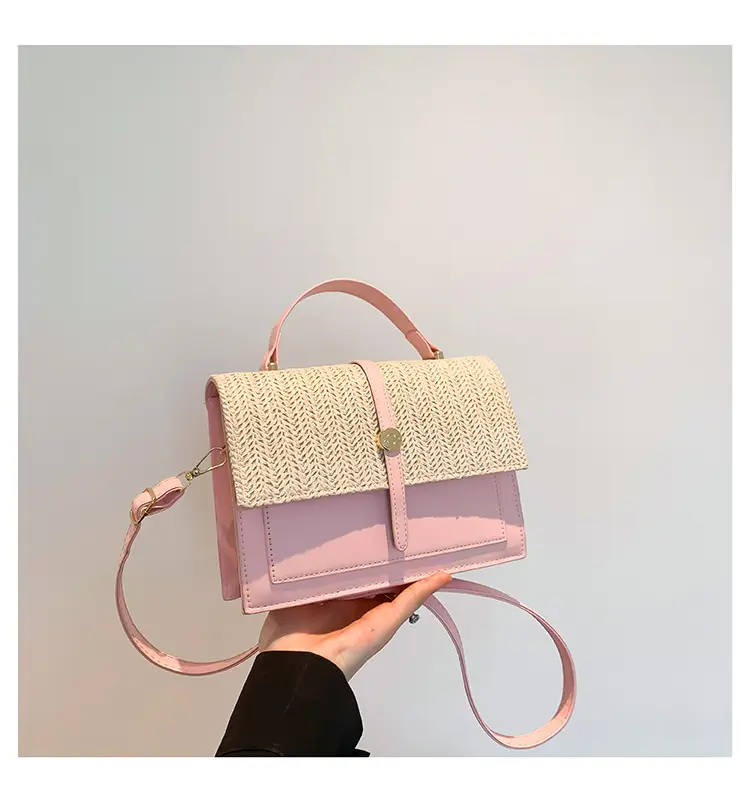 Women's White Contrast Straw Shoulder Bag Mori Niche Design - Image 3
