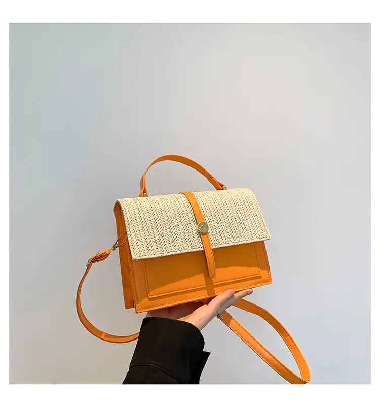 Women's White Contrast Straw Shoulder Bag Mori Niche Design - Image 4