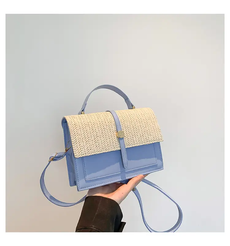 Women's White Contrast Straw Shoulder Bag Mori Niche Design - Image 5