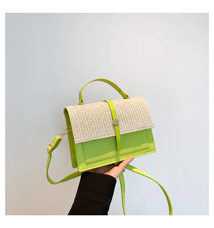 Women's White Contrast Straw Shoulder Bag Mori Niche Design - Image 6