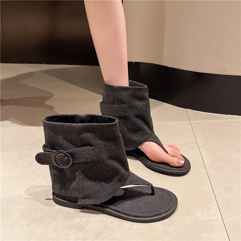 2024 Summer New Korean-style Short-bottomed Flat Clip-toe Herringbone Roman Sandals Women's All-match Outer Wear Sandals Sandals and Boots - Image 4