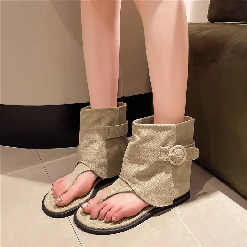 2024 Summer New Korean-style Short-bottomed Flat Clip-toe Herringbone Roman Sandals Women's All-match Outer Wear Sandals Sandals and Boots - Image 6