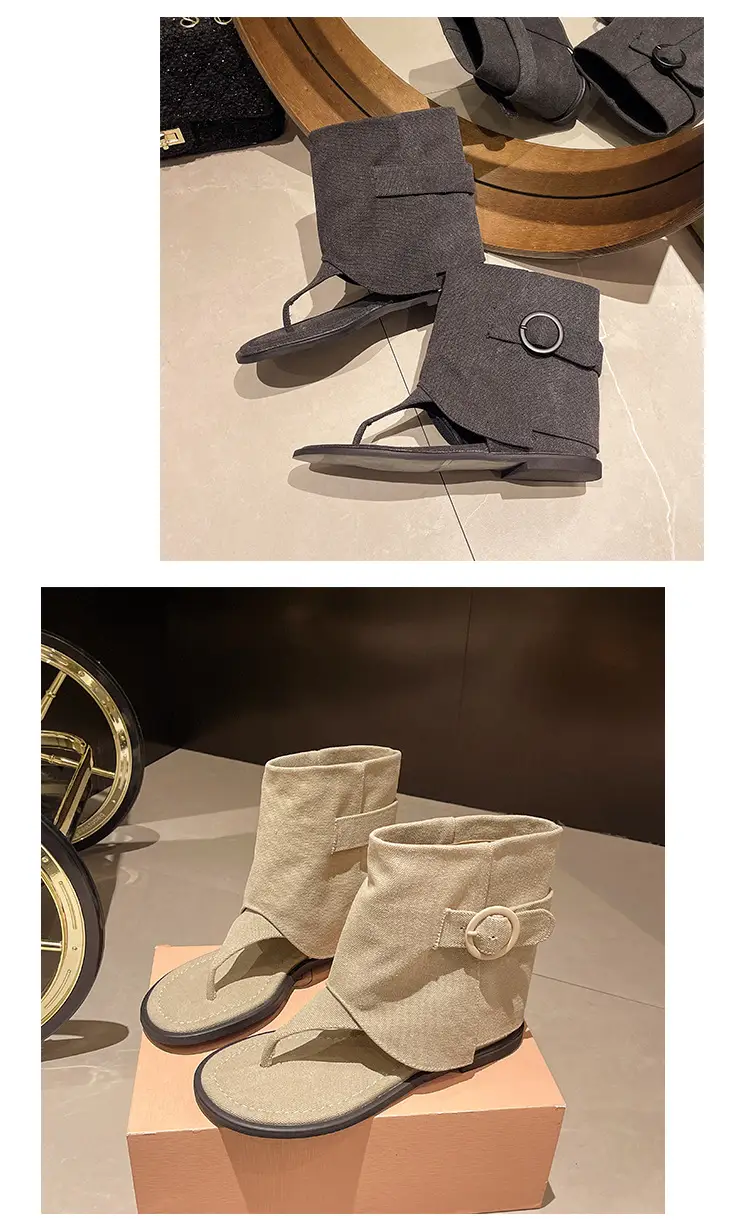 2024 Summer New Korean-style Short-bottomed Flat Clip-toe Herringbone Roman Sandals Women's All-match Outer Wear Sandals Sandals and Boots — feature 11
