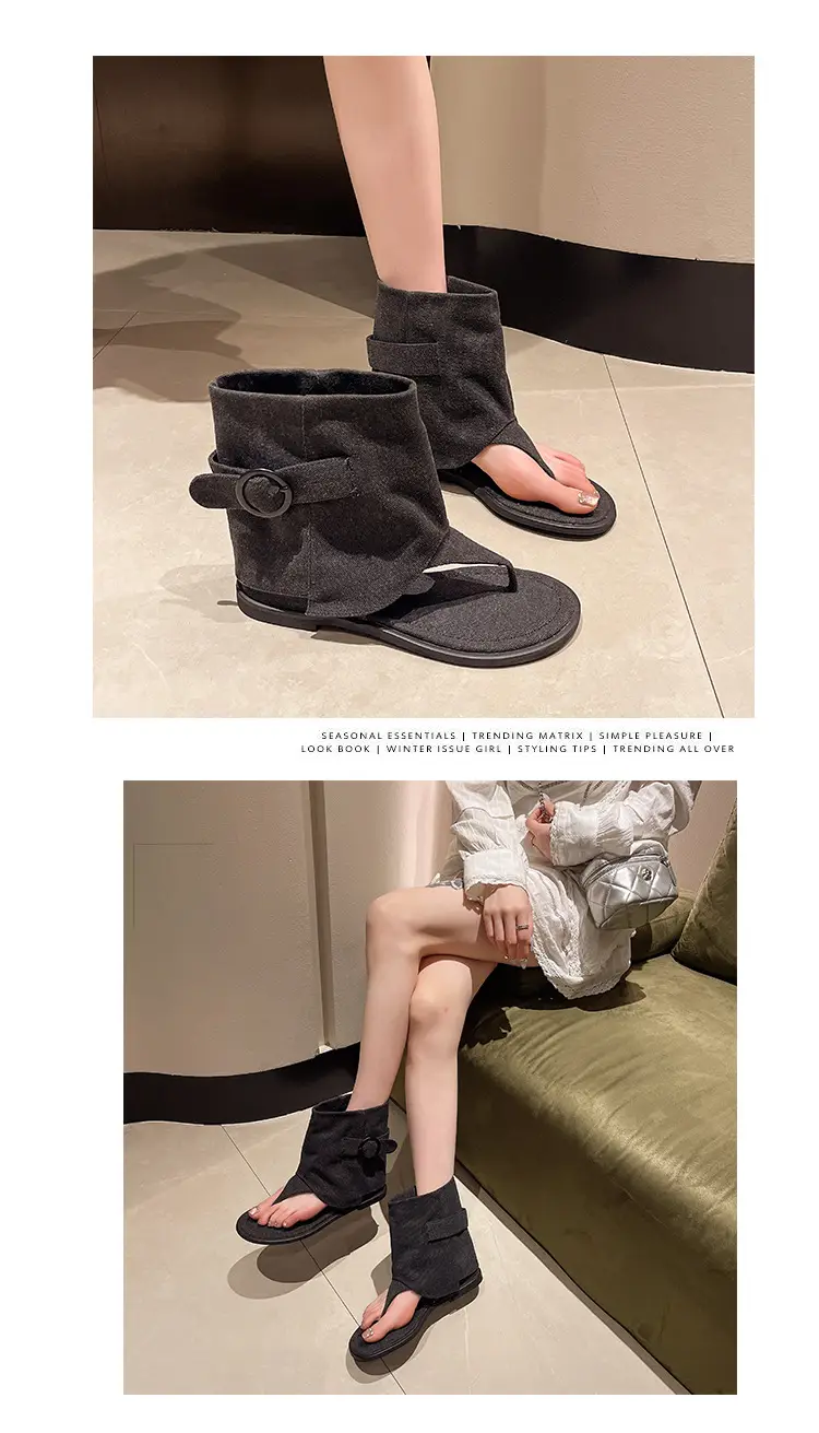 2024 Summer New Korean-style Short-bottomed Flat Clip-toe Herringbone Roman Sandals Women's All-match Outer Wear Sandals Sandals and Boots — feature 4