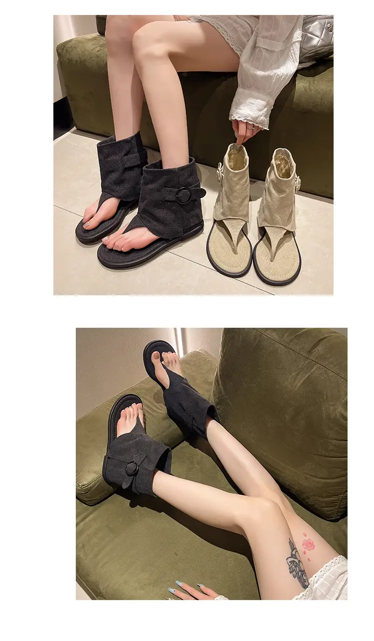 2024 Summer New Korean-style Short-bottomed Flat Clip-toe Herringbone Roman Sandals Women's All-match Outer Wear Sandals Sandals and Boots — feature 5