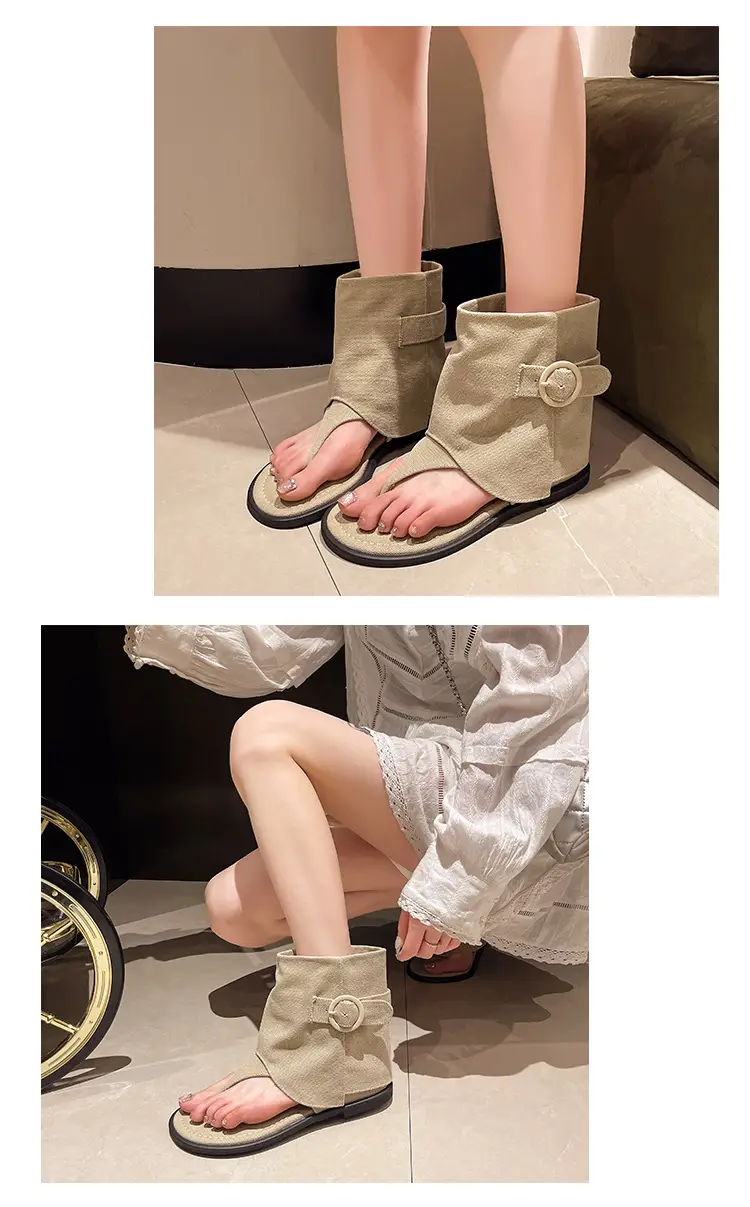 2024 Summer New Korean-style Short-bottomed Flat Clip-toe Herringbone Roman Sandals Women's All-match Outer Wear Sandals Sandals and Boots — feature 7