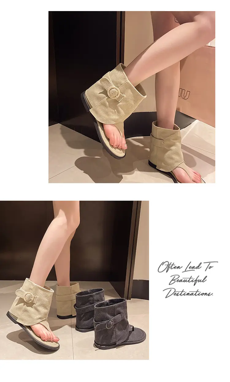 2024 Summer New Korean-style Short-bottomed Flat Clip-toe Herringbone Roman Sandals Women's All-match Outer Wear Sandals Sandals and Boots — feature 8