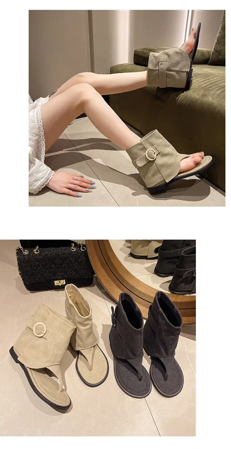 2024 Summer New Korean-style Short-bottomed Flat Clip-toe Herringbone Roman Sandals Women's All-match Outer Wear Sandals Sandals and Boots — feature 9