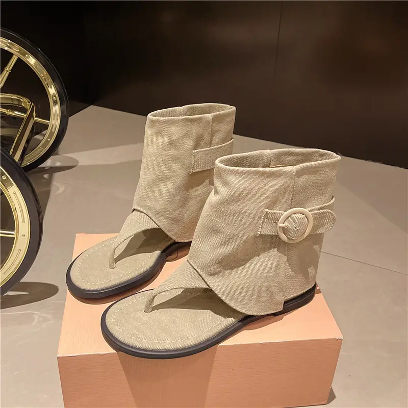 2024 Summer New Korean-style Short-bottomed Flat Clip-toe Herringbone Roman Sandals Women's All-match Outer Wear Sandals Sandals and Boots - Image 2