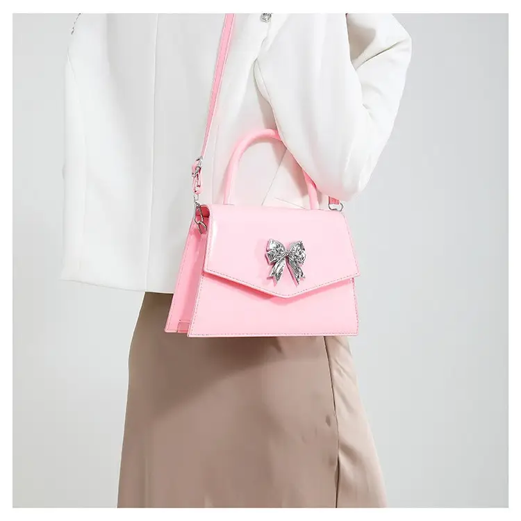 White Patent Leather Bow Shoulder Bag for Women