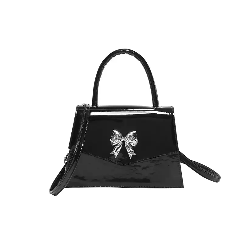 White Patent Leather Bow Shoulder Bag for Women