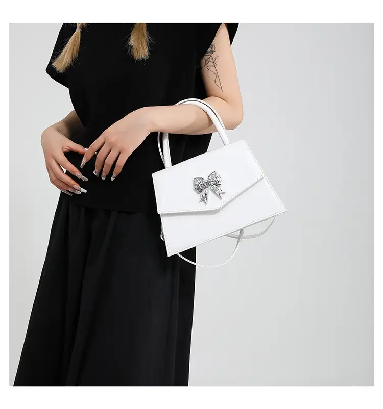 White Patent Leather Bow Shoulder Bag for Women — feature 11
