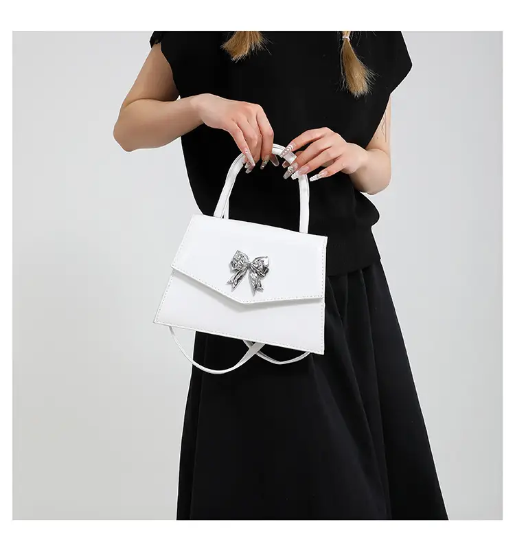 White Patent Leather Bow Shoulder Bag for Women — feature 12
