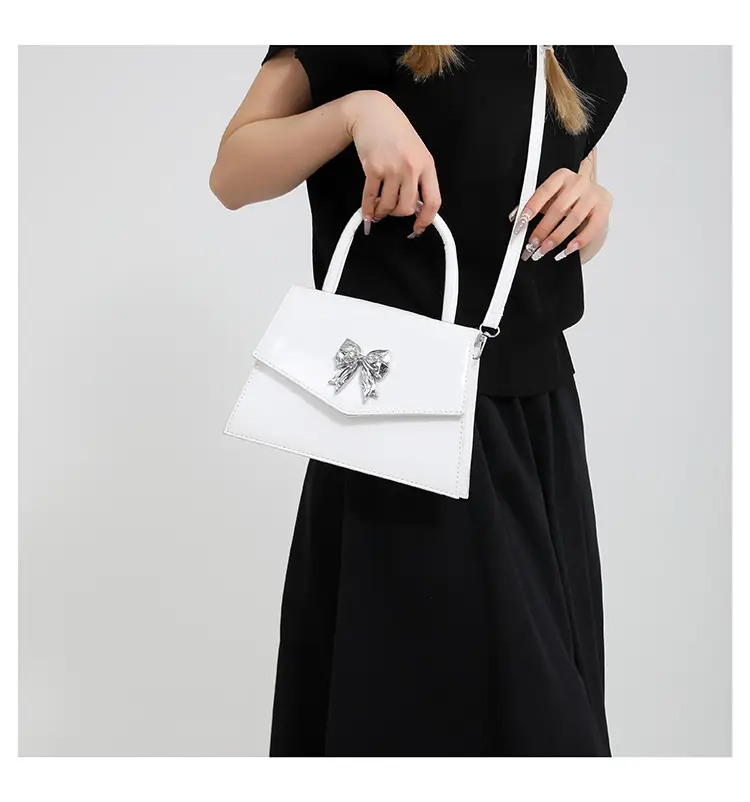 White Patent Leather Bow Shoulder Bag for Women — feature 13
