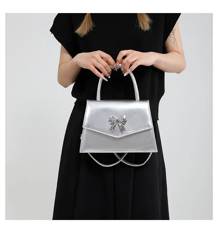White Patent Leather Bow Shoulder Bag for Women — feature 14