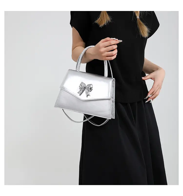 White Patent Leather Bow Shoulder Bag for Women — feature 15