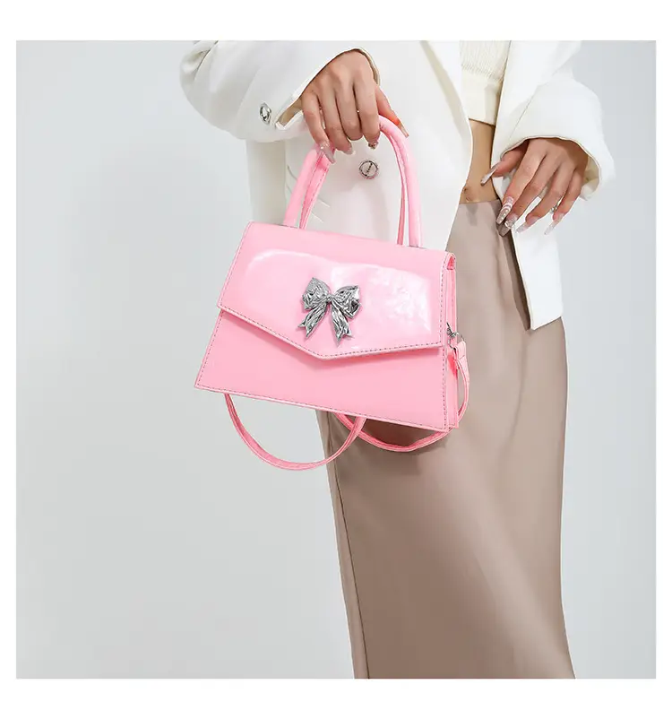 White Patent Leather Bow Shoulder Bag for Women — feature 17
