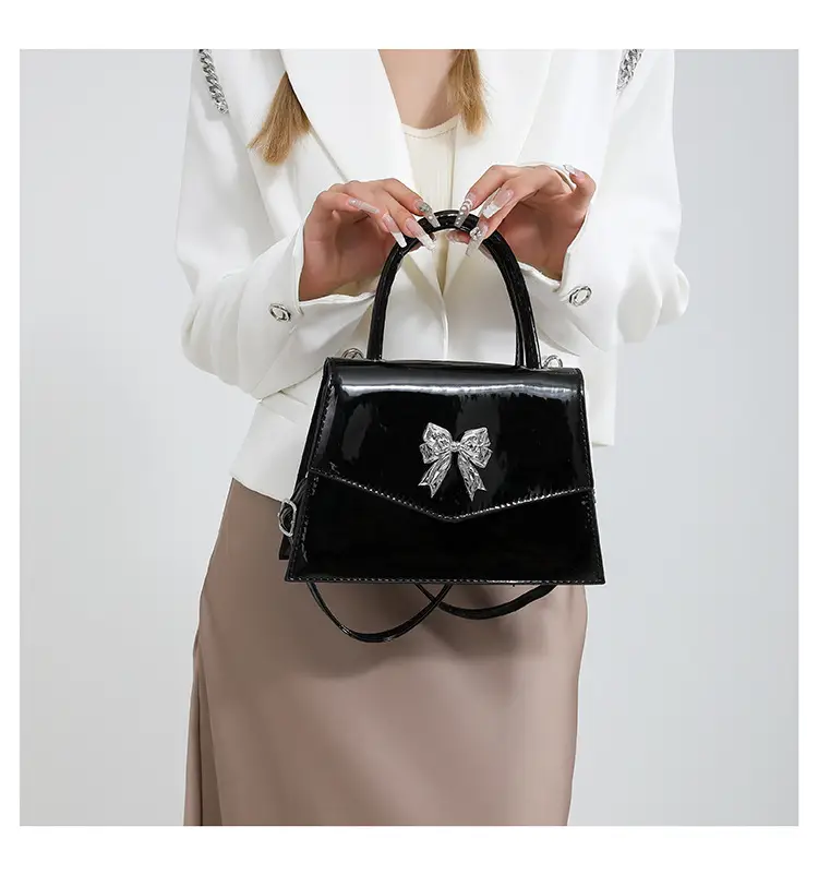 White Patent Leather Bow Shoulder Bag for Women — feature 20