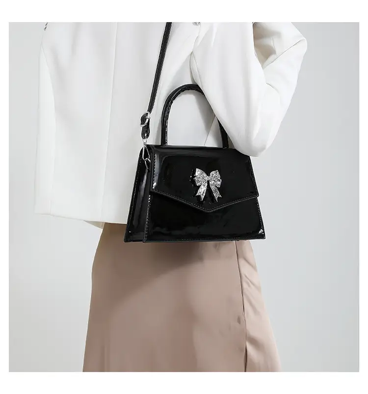 White Patent Leather Bow Shoulder Bag for Women — feature 22
