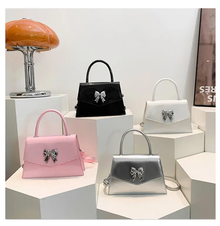 White Patent Leather Bow Shoulder Bag for Women — feature 9