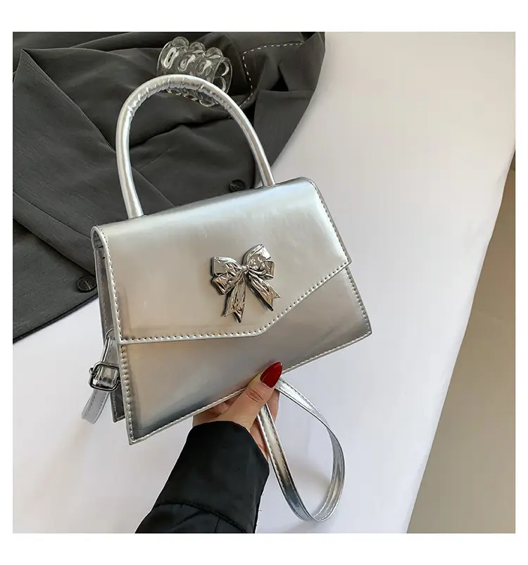 White Patent Leather Bow Shoulder Bag for Women