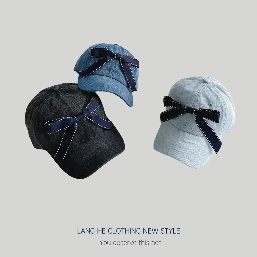 Denim Ribbon Bow Baseball Cap for Men - Image 5