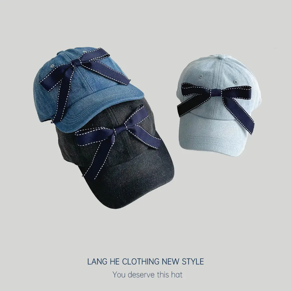 Denim Ribbon Bow Baseball Cap for Men - Image 6