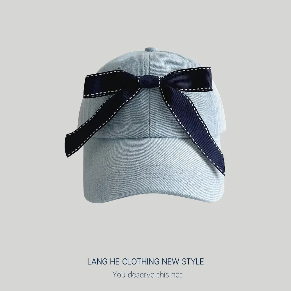 Denim Ribbon Bow Baseball Cap for Men - Image 2