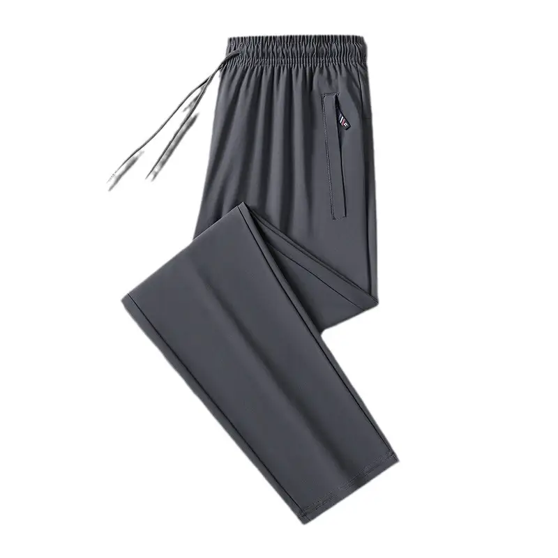 Men Ice Silk Casual Pants Black Summer Loose Straight