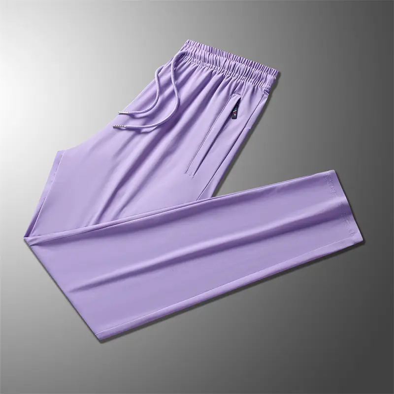 Men Ice Silk Casual Pants Black Summer Loose Straight