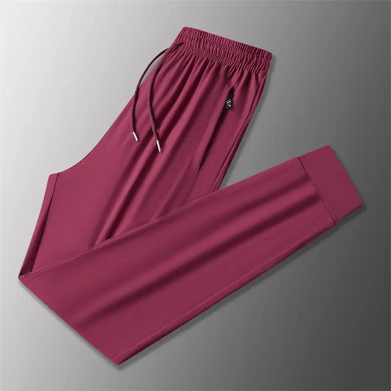 Men Ice Silk Casual Pants Black Summer Loose Straight