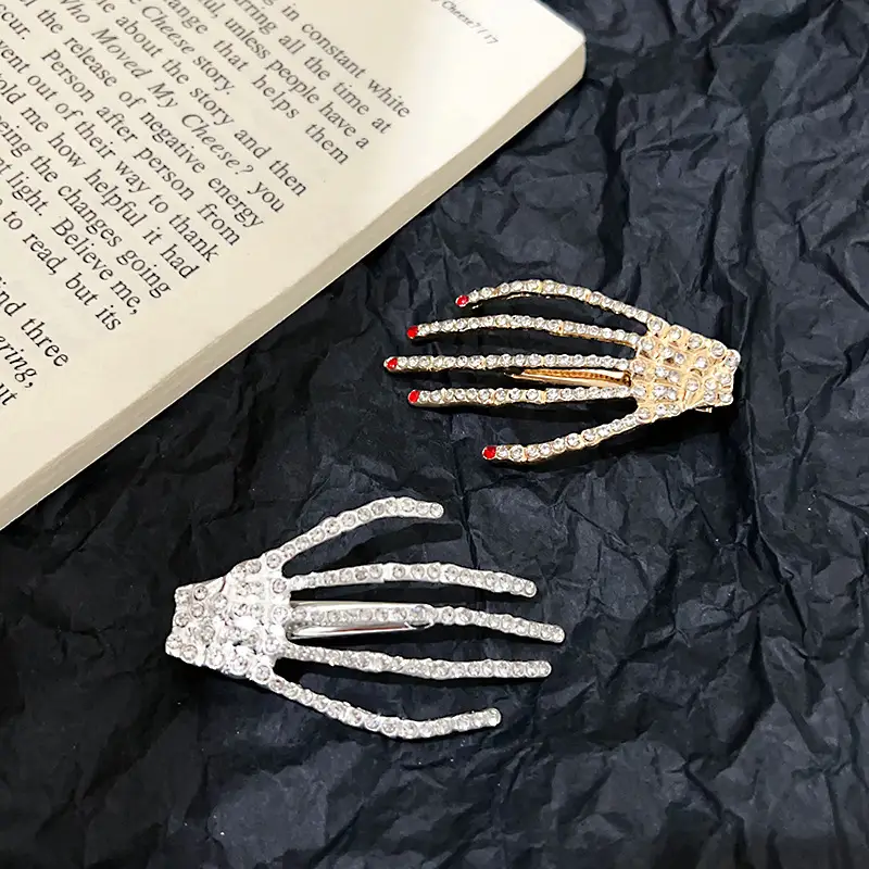 Ghost Claw Skull Hand Claw Hairpin Super Flash Rhinestone Hair Accessories Duckbill Clip Bangs Clip Hand Bone Hairpin Halloween Headwear - Image 6