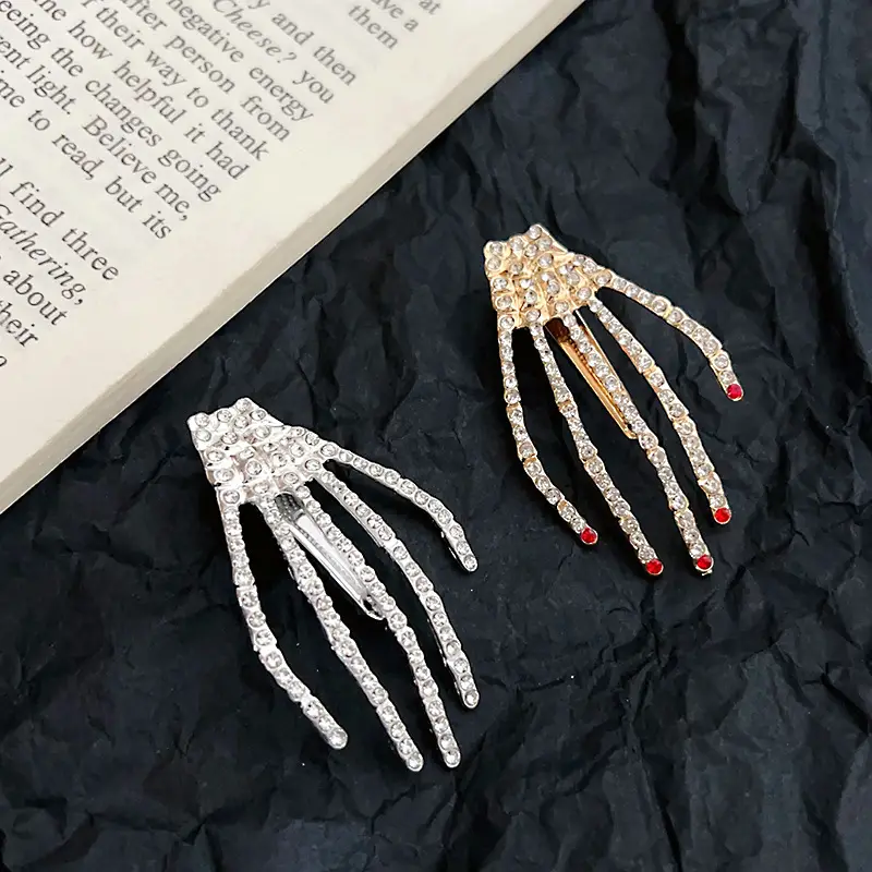 Ghost Claw Skull Hand Claw Hairpin Super Flash Rhinestone Hair Accessories Duckbill Clip Bangs Clip Hand Bone Hairpin Halloween Headwear - Image 7