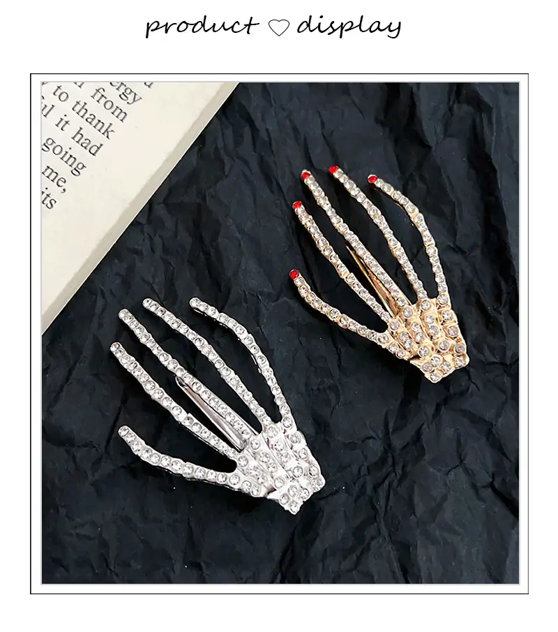 Ghost Claw Skull Hand Claw Hairpin Super Flash Rhinestone Hair Accessories Duckbill Clip Bangs Clip Hand Bone Hairpin Halloween Headwear — feature 3