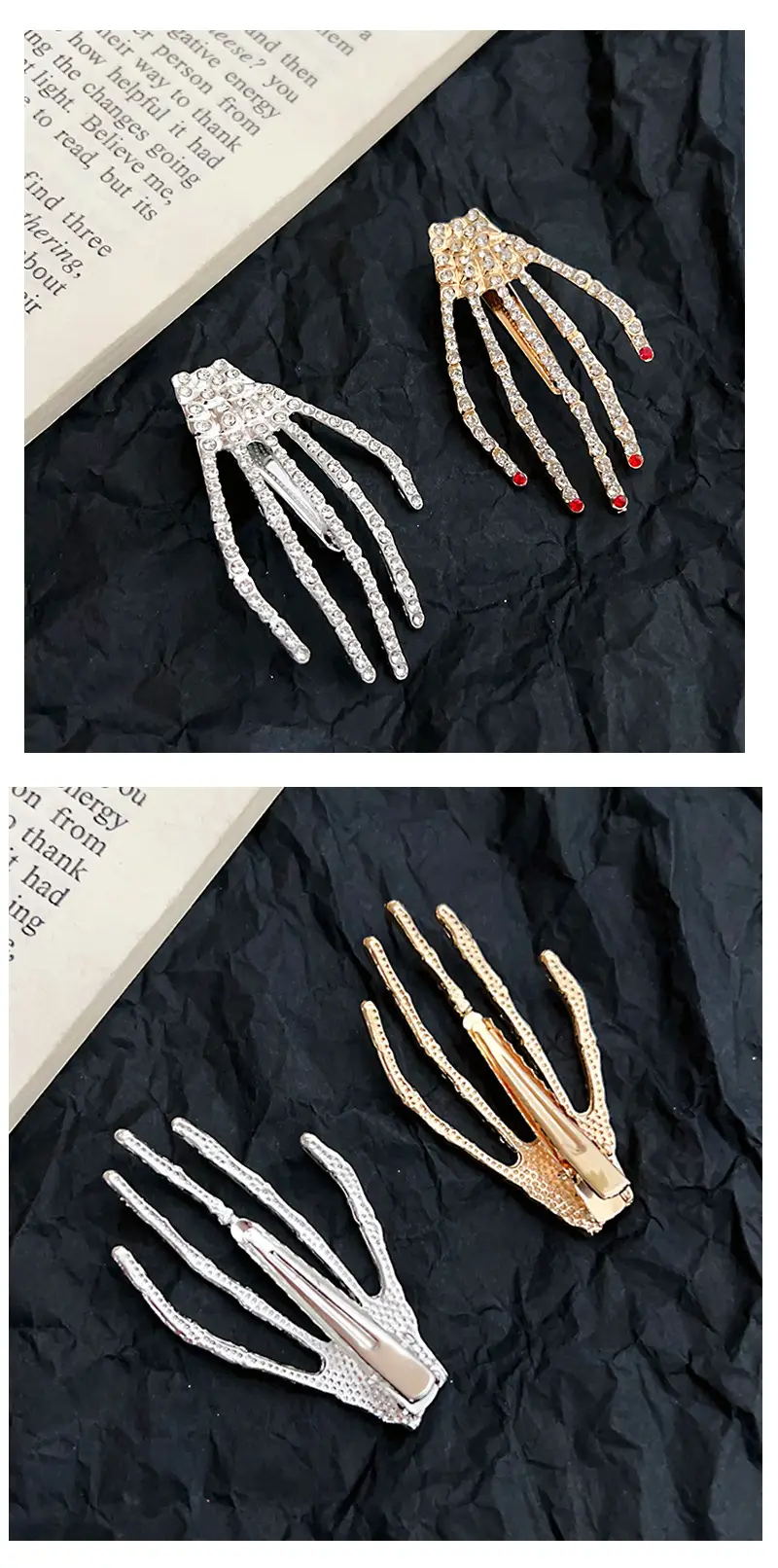 Ghost Claw Skull Hand Claw Hairpin Super Flash Rhinestone Hair Accessories Duckbill Clip Bangs Clip Hand Bone Hairpin Halloween Headwear — feature 4