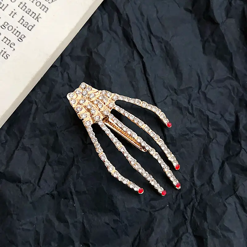 Ghost Claw Skull Hand Claw Hairpin Super Flash Rhinestone Hair Accessories Duckbill Clip Bangs Clip Hand Bone Hairpin Halloween Headwear - Image 2
