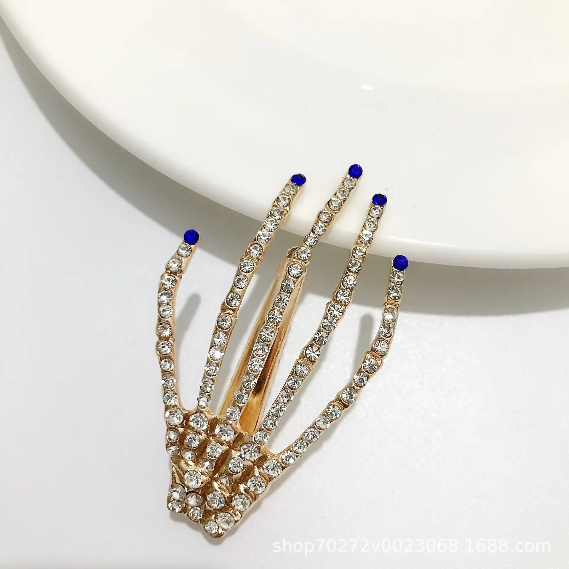 Ghost Claw Skull Hand Claw Hairpin Super Flash Rhinestone Hair Accessories Duckbill Clip Bangs Clip Hand Bone Hairpin Halloween Headwear - Image 3