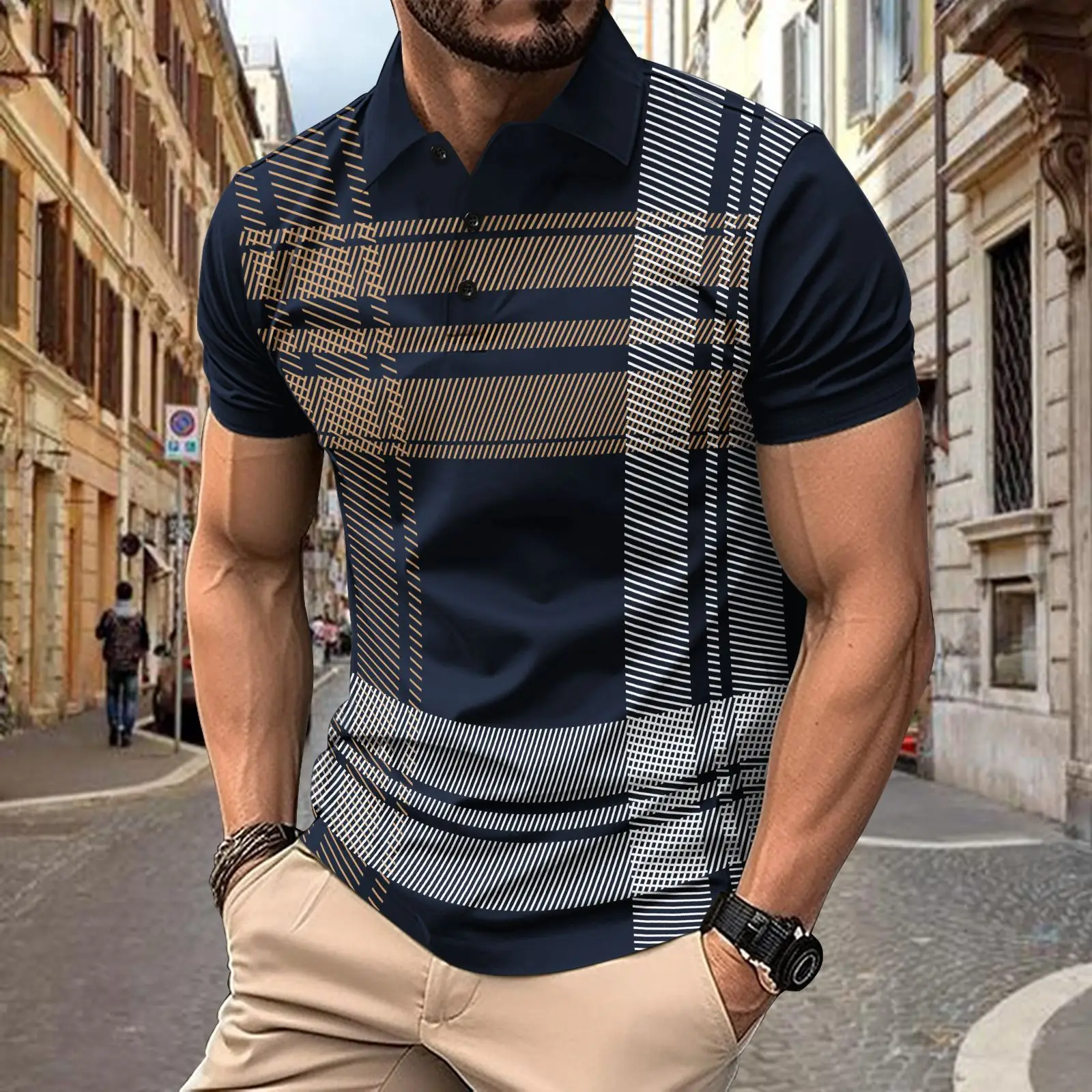 Men's Red Striped Polo Shirt 2026 Summer - Image 3