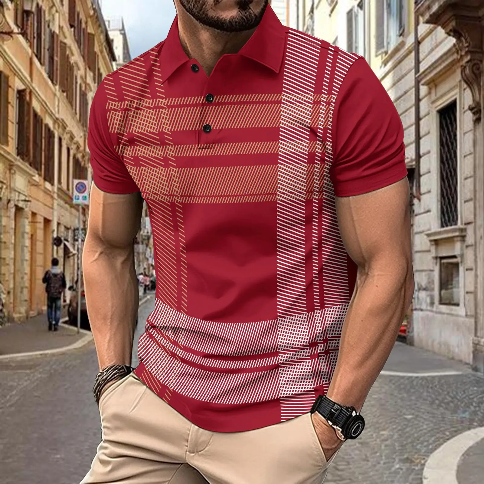 Men's Red Striped Polo Shirt 2026 Summer - Image 4