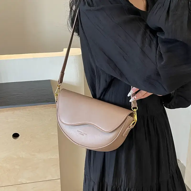 Black Leather Shoulder Crossbody Bag with Gold Hardware