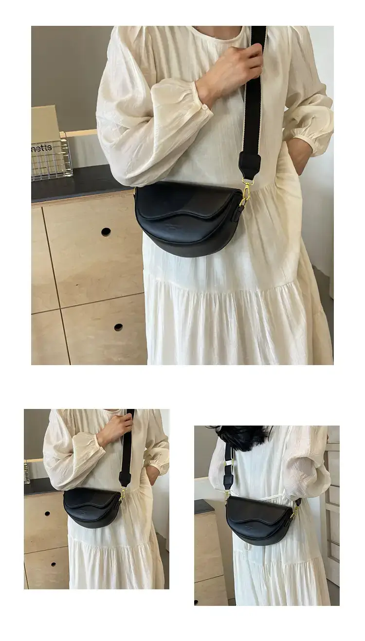 Black Leather Shoulder Crossbody Bag with Gold Hardware — feature 13