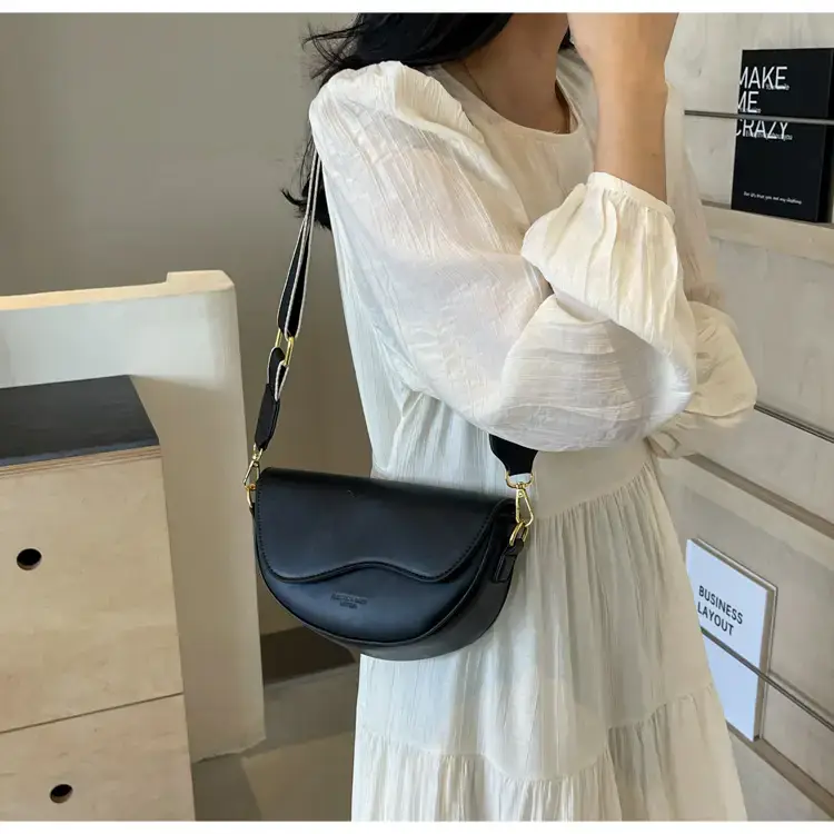 Black Leather Shoulder Crossbody Bag with Gold Hardware — feature 46