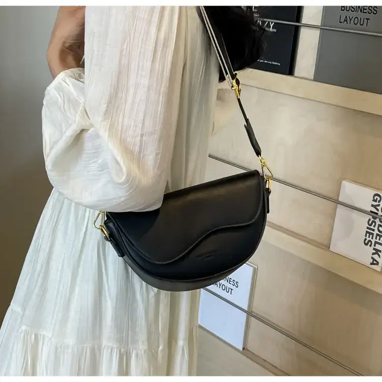 Black Leather Shoulder Crossbody Bag with Gold Hardware — feature 48