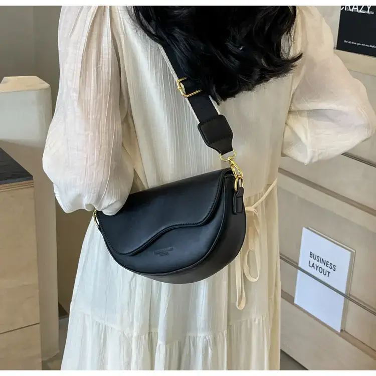 Black Leather Shoulder Crossbody Bag with Gold Hardware — feature 49