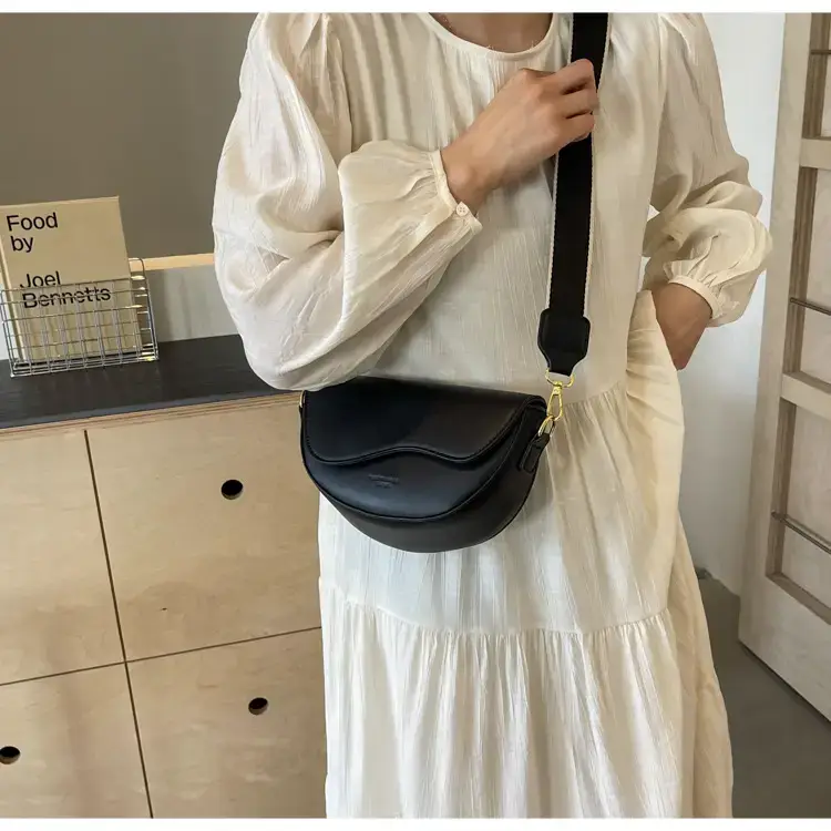 Black Leather Shoulder Crossbody Bag with Gold Hardware — feature 50