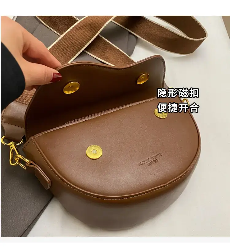 Black Leather Shoulder Crossbody Bag with Gold Hardware — feature 8