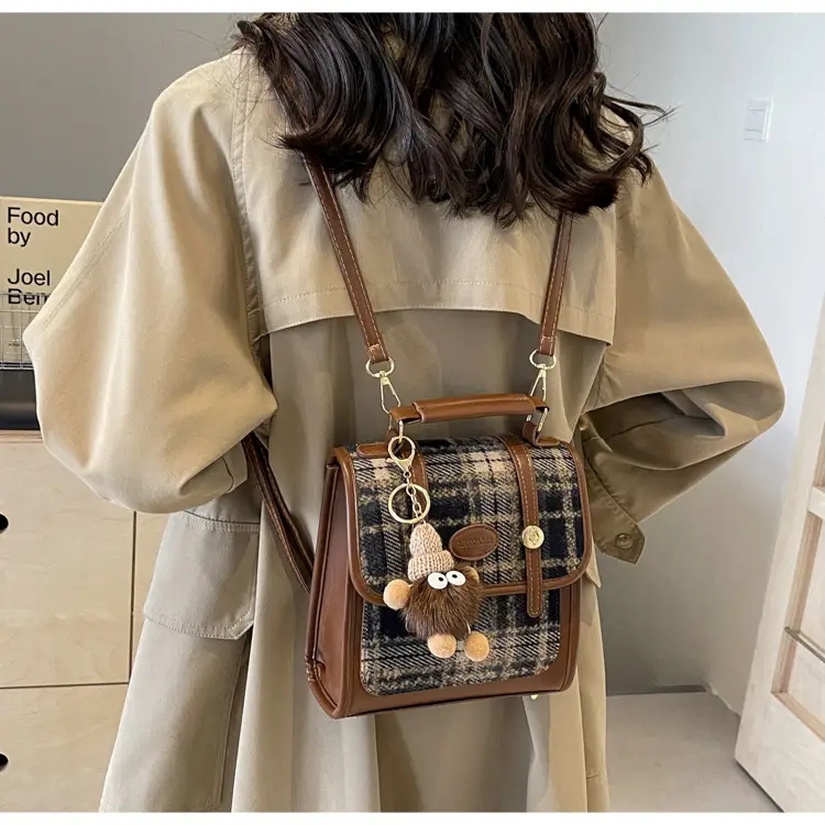 Women's Plaid Crossbody Bag with Fur Pom Pom — feature 24