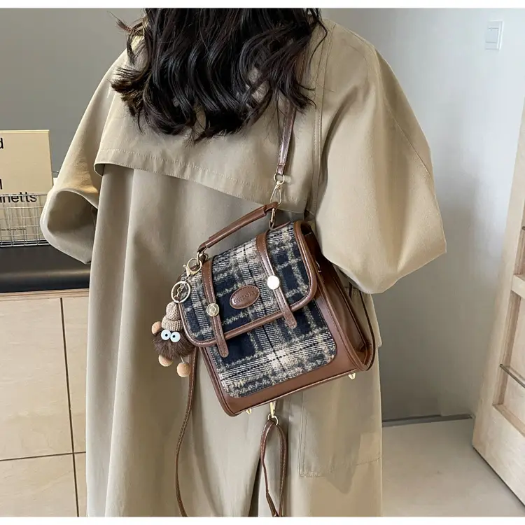 Women's Plaid Crossbody Bag with Fur Pom Pom — feature 27